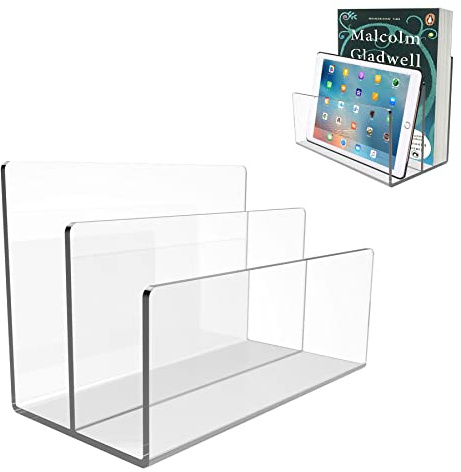 Boloyo Acryl-Aktenhalter mit 2 Fächern, transparenter Aktenordner, Briefsortierer für den Schreibtisch, geeignet für Büro, Dokumente, Präsentationsständer (2 Abschnitte, 1 Stück)