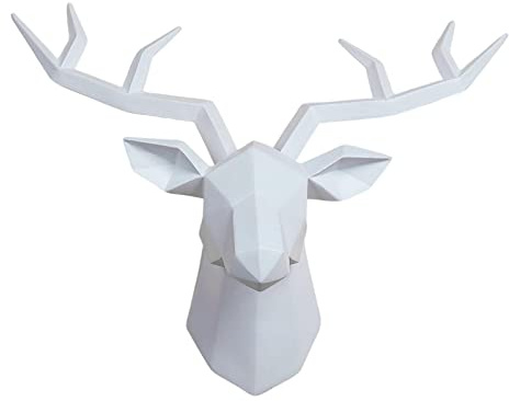 Baoblaze 3D-Harz-Skulptur, Tierstatue, Figuren, Wandbehang, Sammlerstück, dekorative Geweih-Statuette für Zuhause, Büro, Schlafzimmer, Weiß