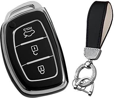 KUNIO Autoschlüssel Hülle Cover Passt für Hyundai Solaris IX35 IX45 IX20 IX55 I40 I10 I30 Tucson Ioniq Elantra Santa Fe Creta TPU Schutzhülle Schlüsselanhänger Schlüsseletui 3 Tasten Schwarz