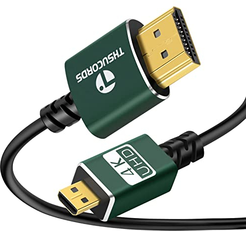 Thsucords Cavo Micro HDMI a HDMI Sottile 0,3M, Ultra Morbido e Flessibile Cavi HDMI Micro Tipo D a HDMI Tipo A Supporta 3D/4K@60Hz/18Gbps/1080P per GoPro Hero 7/8/9 Raspberry Pi 4