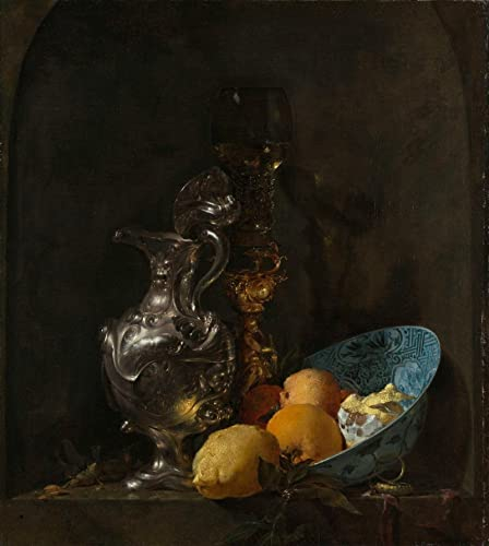 Impresiones de arte pintura Arte de La Pared Lienzo Famoso Bodegón con aguamanil de plata de Willem Kalf para la decoración del pasillo 60x90cm