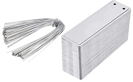 Aluminium Etiketten, 100 Stück, Metall Pflanzenschilder, doppelseitig, zum Beschriften von Bäumen, Pflanzen, Gewächshäusern (Groß, Silber mit flachem Rand)