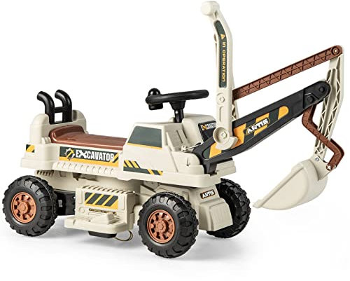 Maxmass Kids Ride On Digger, 6V Battery Powered Electric Excavator with Adjustable Arm & Shovel, LED Lights, Music, Children Construction Toy Car for 3+ Years Old (Grey)