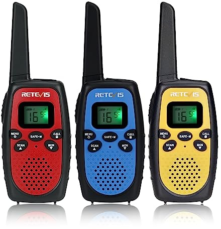 Retevis RT628S Walkie Talkie, Safe Mode Walkie Talkie 3er Set, RT628(2.0), Woki Toki Kinder Familienspiele, Camping, Halloween, 3 Farben, 3er