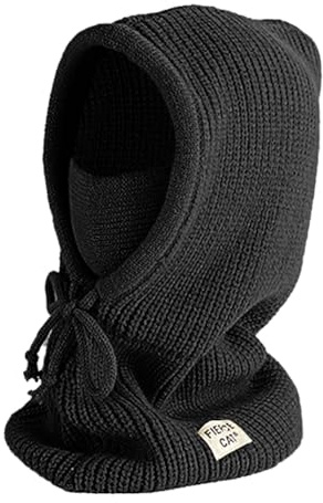 JFAN Bonnet Enfant Garcon et Fille Chapeau Chaud Tricoté Cagoule Bonnet Echarpe 2 en 1 Hiver Noir