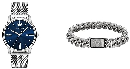 Emporio Armani Herrenuhr und Manschettenarmband - Dreizeiger-Datum, Edelstahl
