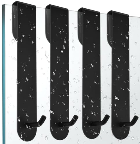 SLTAXAR 4 PCS Crochet Douche Inox Porte Serviette Salle de Bain Inox Crochet pour Paroi de Douche Crochets pour Serviettes de Bain Porte Accroche Torchon Cuisine Noir Porte Manteau Porte sans Percage