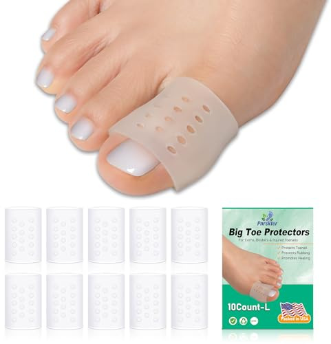 Big Toe Protectors, (10pcs) Gel Toe Caps, Open Toe Sleeves, Breathable Toe Covers for Blisters, Corns, Hammer Toes, Toenails Loss (Infused with Aloe Vera Extract)