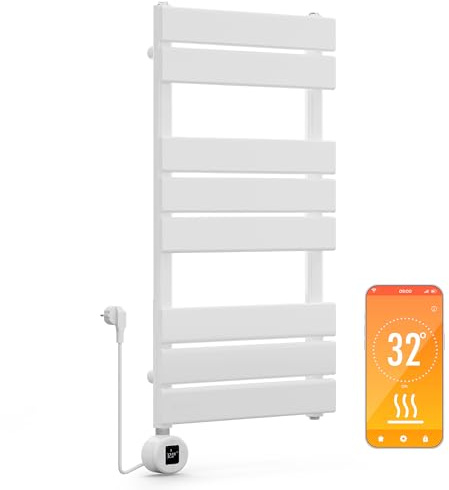 Blumfeldt Badheizkörper, Design Heizkörper Flach, Sparsamer Flachheizkörper Vertikal, 600 Watt Warmwasser Wandheizkörper für Badezimmer & Wohnzimmer, Leiser Vertikal Heizkörper mit Thermostat