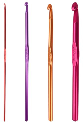 BOUMVID Häkelnadel Set, 4 Stück Multicolor Aluminium Stricknadeln, Crochet Häkelnadeln Hook, Tunesische Häkelnadel für Anfänger Oder Profis (2mm 4mm 6mm 8mm)