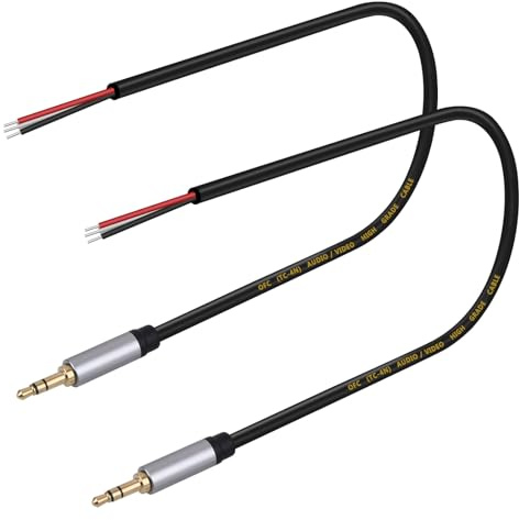 HIEbee 2-Pack Ersatz 3.5mm Stecker auf Bare Wire Open End TRS 3 Pole Stereo Kabel für Kopfhörer Headset Reparatur