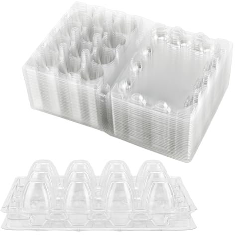 JOIKIT 100 Pack 12 Grid Clear Plastic Quail Egg Cartons, Stackable Holder Container Organizer Tray for Kitchen, Market, Farm