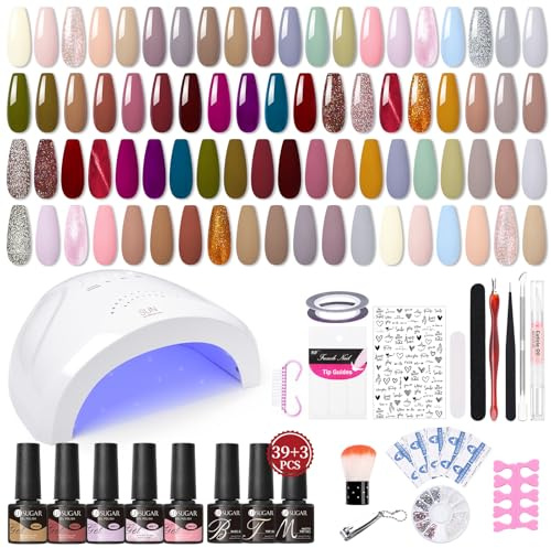 UR SUGAR Komplett halvpermanent lackkit, 39 färger komplett UV-gel nagelkit med 48 W UV/LED-lampa, halvpermanent manikyrkit med bas och topplack set för kvinnor, nybörjare, present