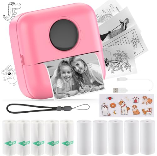HuiJuKeJi Mini Stampante Fotografica,Stampante Termica,immagine per foto, stampa di ricevute,stampante fotografica,con 10 rotoli di carta 1 adesivo per smartphone, per Fotografica Note Elenco Memo