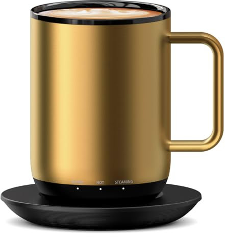 VSITOO Temperature Control Heated Coffee Mug,S3PLUS Smart Heated Cup,Suitable for Manual and APP Controlled Coffee Warmer,Heating Mug is Rechargeable or Battery Powered,LED Light (14 oz Gold)