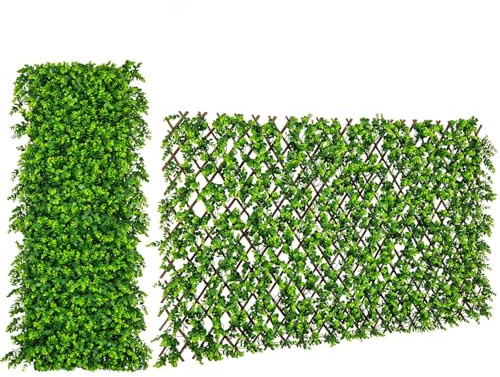 COSTWAY Artificial Eucalyptus Privacy Fence Screen, Expandable Hedges Fence with Real Willow Frame, Sun-Protective Privacy Screening Wall Panel for Indoor Outdoor Garden Balcony (Green)