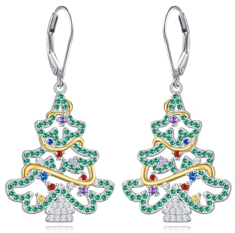 HOOHWE Schneeflocke Schneemann Weihnachten Schmuck für Damen 925 Sterling Silber Weihnachts Ohrringe und Kette mit Anhänger Weihnachten Geschenke für Frauen