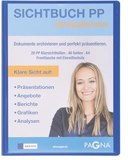 PAGNA 21011-07 Sichtbuch A4 PP Office mit Fronttasche blau