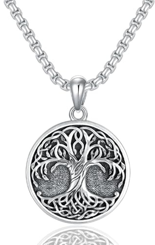 PDTJMTG Pendentif arbre de vie – Argent 925 Arbre familial Pendentif Ordre Chaîne Bijoux pour hommes et femmes