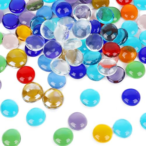 210Pcs Multicolored Glass Stones, 960g Mixed Colour Flat Marble Beads, Vase Aquarium Garden Decor for Home Decorative Art Craft Vases Aquarium Flowerpot Landscaping