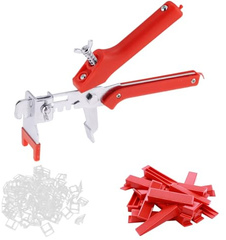 Niveladores de Azulejos, Sistema de Nivelación de Azulejos, Kit Sistema Nivelacion, con 200 Cuñas para Suelo, 300 Espaciadores de 1,5 mm y 1 Alicate de Instalación, Ayuda a la Colocación de Baldosas