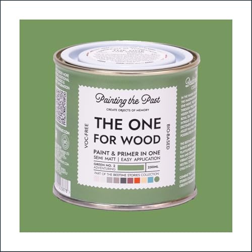 The One for Wood Paint & Primer 250ml Green No. 2 Adventuring | Semi Matt Finish, Bio-Based & VOC-Free Formula for Wooden Furniture & Surfaces | Durable & Easy Indoor Home Decorating