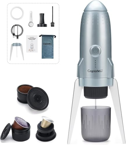 RECAFIMIL Portable Electric Espresso Machine, 3-in-1 Self-Heating Coffee Maker for Travel & Camping, 19 Bar Pressure, Compatible with Ground Coffee & NE-SPRESSO/Do-lce Guto Pods, Space Grey