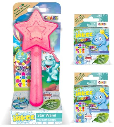 INKEE Bacchetta a Stella con 37 Bombe da Bagno per Bambini al Profumo di Fragola – Set con Bath Bombs e Sali da Bagno Effervescenti – Ottima Idea Regalo per Bambini