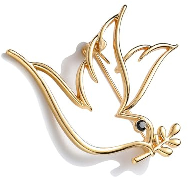 Haiki Élégante broche ovale en forme de colombes de paix, design minimaliste creux en alliage, bijoux vintage en alliage pour femmes et hommes