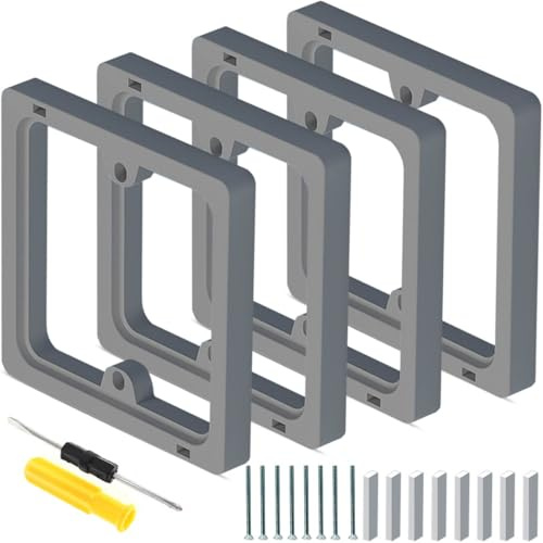 Acmerota 4pezzi 1gang Distanziatore quadrato 0,39 pollici/10mm Distanziatore per presa singola Grigio impilabile Telaio distanziatore quadrato per Scatola da incasso Spazio di installazione aumentato
