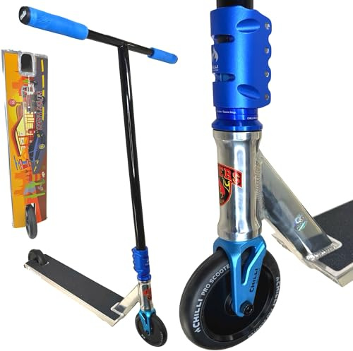 Chilli Pro Base/Rocky/Reaper Stunt Trottinette pour Park & Street. Trottinette Trick pour débutants et professionnels (Ably Custom Blunt Street 97 cm, argenté/gris)