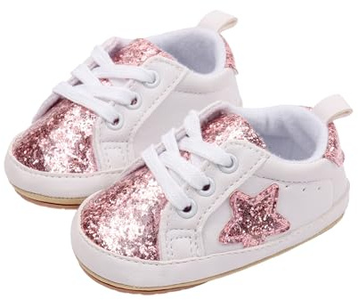 Himllauen Infant Baby Boy Girl Sneakers Toddler Contrast Color Sequins Shoelace Soft Sole Non-Slip Newborn First Walking Shoes for Spring Autumn
