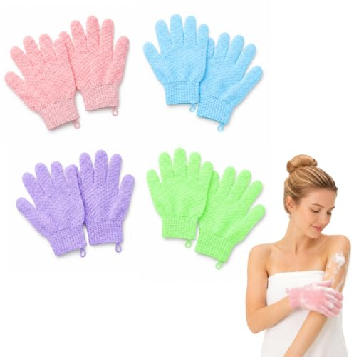 ZEMINRI 8 stycken exfolierande handskar hållbara peeling handskar för badrum och wellness, mjuk nylon tvätthandske för grundlig rengöring, duschhandske för kvinnor och män (färgglad)