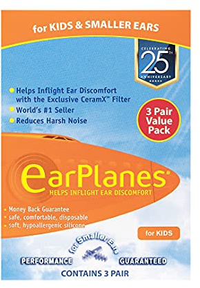 Original Children's EarPlanes by Cirrus Healthcare Ear Plugs Airplane Travel Ear Protection 3 Pair BONUS VALUE PACK