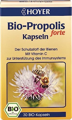 HOYER Propolis Kapseln forte Bio - Mit Propolis-Extrakt & Vitamin C - Nahrungsergänzungsmittel zur Unterstützung des Immunsystems - 30 Stück (11,3 g)