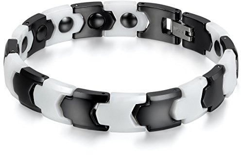 JewelryWe Schmuck Herren Armband, Keramik Porzellan, 11mm Breit Klassiker Poliert Link Magnetarmband Armkette, Schwarz Weiß