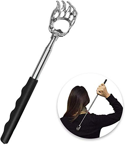 Rückenkratzer Ausziehbar, Kratzhand Rückenkratzer, Teleskop-Handmassagegerät, Edelstahl mit Gummigriff und Bärenkralle für Rücken und Kopfkratzen Kratzen