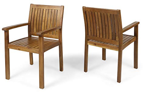 Christopher Knight Home Teague Outdoor Acacia Wood Dining Chairs (Set of 2), Teak Finish