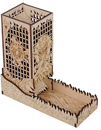 CZYY Würfelturm mit Tablett, Holz, lasergeätzt, Mind Flayer, tragbarer und zusammenklappbarer Würfelroller, perfekt für Brettspiel und Tisch-RPG (Cthulhu)