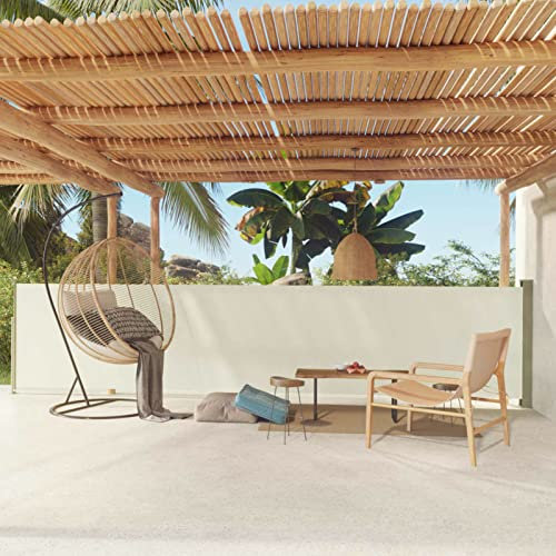 Gecheer Tenda Laterale Retrattile per Patio,Tenda da Sole Laterale Retrattile,Tenda da Sole Avvolgibile,Tenda da Sole da Balcone,Tende da Sole Paravento Laterale 117x600 cm Crema
