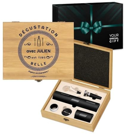 Maverton Coffret du Sommelier Imprimé, Set sommelier Personnalisé | Avec Accessoires pour Homme, pour Connaisseur, Cadeau Homme, Cadeau Personnalisé, Cadeau Anniversaire Homme, VERRE