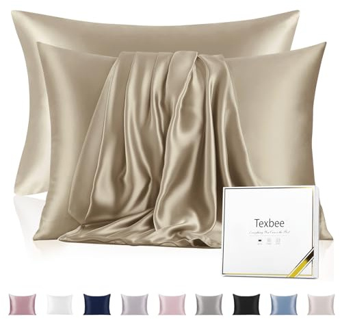 Texbee Seidenkissenbezug 40x80 Maulbeerseide für Haar und Haut, Taupe | Beidseitige 22 Momme Naturseide für gesunde Haut & glattes Haar, mit Diskreter Reißverschluss, kühlend, atmungsaktiv, 2 Stück