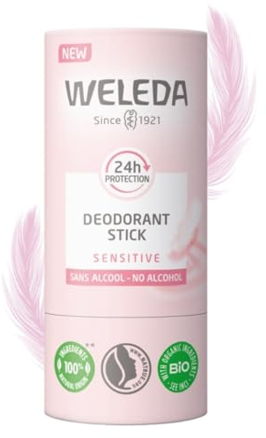 Weleda Deodorante Stick 24h Sensitive, Deodorante solido per 24h di protezione, formula senza alcool, 100% di origine naturale (1x50g)