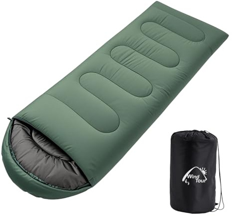 Wind Tour 3 Season Lightweight Waterproof Sleeping Bag Indoor & Outdoor for Hiking Backpacking Camping Traveling (2.2 lb | Green)