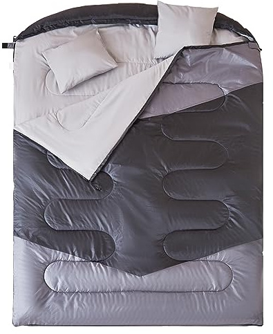 oaskys Double Sleeping Bag for Adults with 2 Pillows - Queen Size XL Waterproof Sleeping Bag for All Season Camping Hiking Backpacking 2 Person Sleeping Bags for Cold Weather & Warm