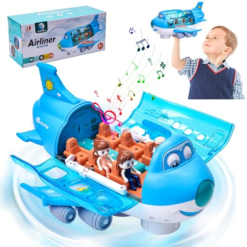 Xinrongda Avion pour Enfants avec Lumières et Sons, Jouet Rotatif à 360°, Cadeau pour Garçons et Filles (Bleu)