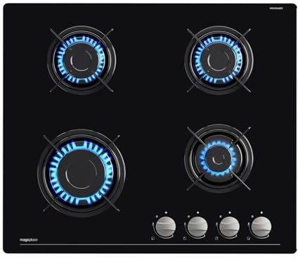 magicplux Plaque de Cuisson Gaz 4 Feux, Plaque Gaz Encastrable 60cm avec Sécurité Thermocouple, Gazs ville et Bouteille, Verre Noir