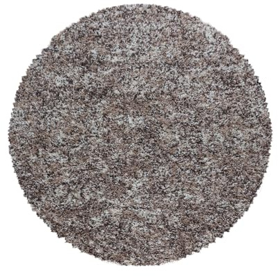 Carpetsale24 Tapis à Poils Longs, Couleur Beige, Motif mélangé, 111185, Tapis Ronde, Tapis Salon-Salle à Manger ou Chambre, 200 cm Rond