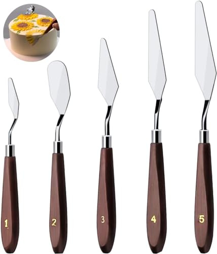 MDLJG Cake Cream Spatula 5 Pieces, Stainless Steel Cake Apatula with Frosting Icing decorating Knife Art Painting Baking Pastry Tool Palette Knife for Cake Fondant Chocolate (5 Pcs)