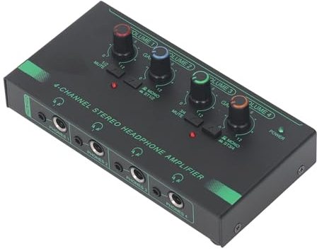 Kopfhörerverstärker, 4-Kanal-Mono-/Stereo-Audioverstärker mit Netzteil, Kopfhörer-Splitter für Studio und Bühne, 4 X 3,5 Mm Kopfhöreranschluss und 4 X 6,35 Mm Kopfhöreranschluss
